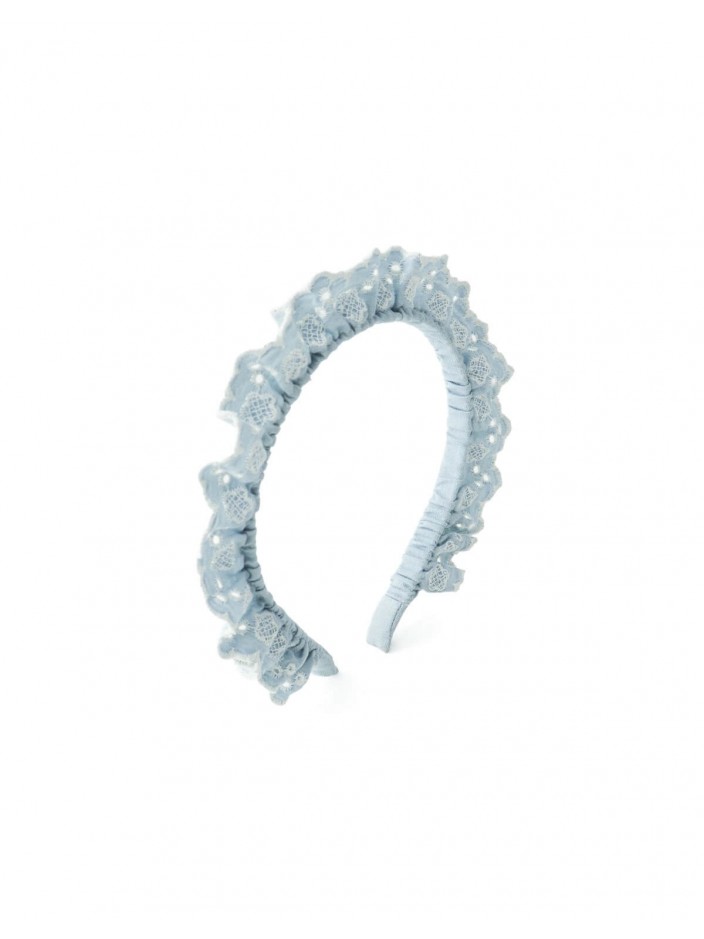 Liana Denim Headband with Scallop Embroidery