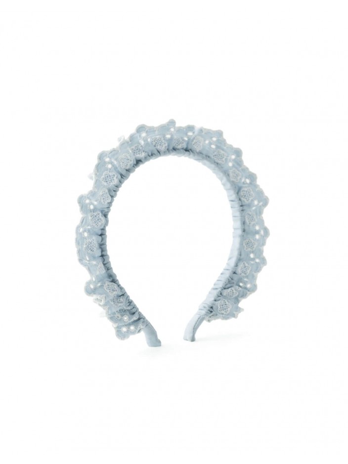 Liana Denim Headband with Scallop Embroidery