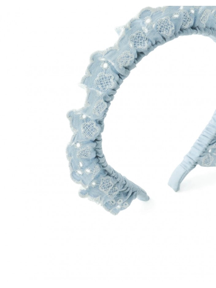 Liana Denim Headband with Scallop Embroidery