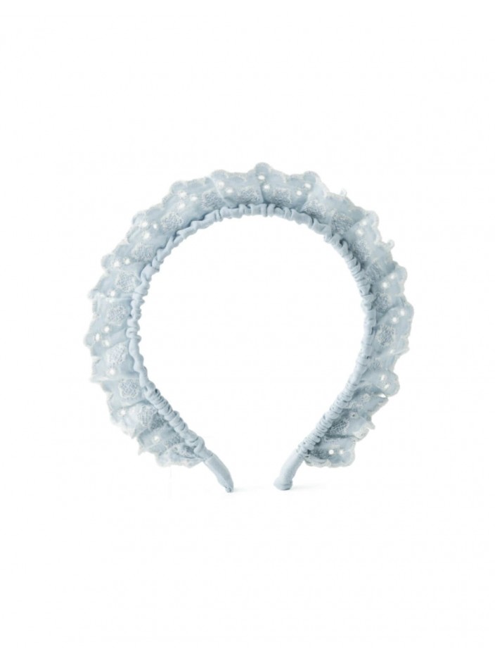 Liana Denim Headband with Scallop Embroidery