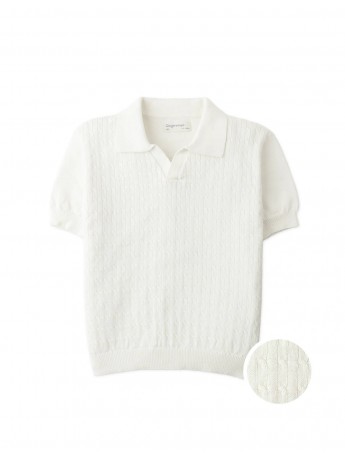 Steven Fine Cable Knit Open-Collar Polo
