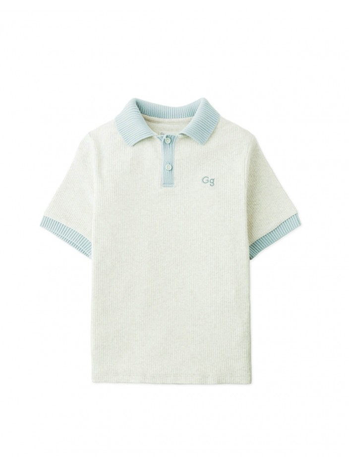 Kiyoto Ribbed Pointelle Knit Polo with Contrast Details