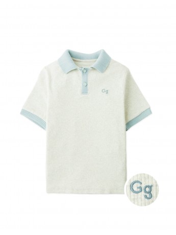 Kiyoto Ribbed Pointelle Knit Polo with Contrast Details