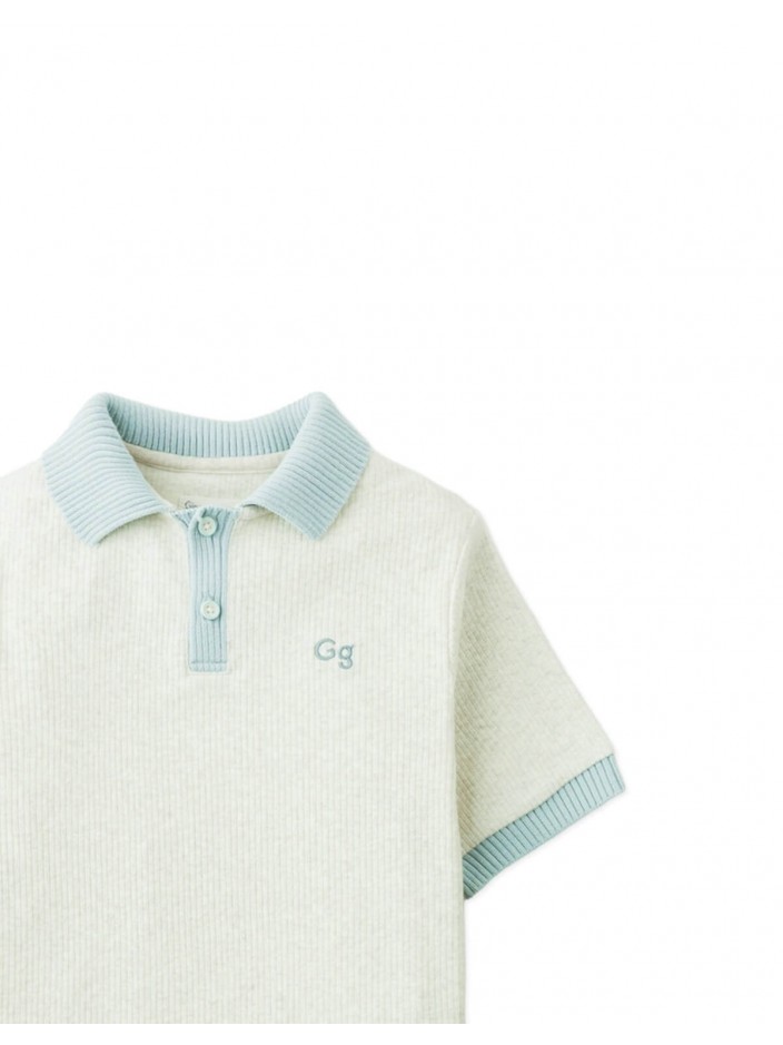 Kiyoto Ribbed Pointelle Knit Polo with Contrast Details