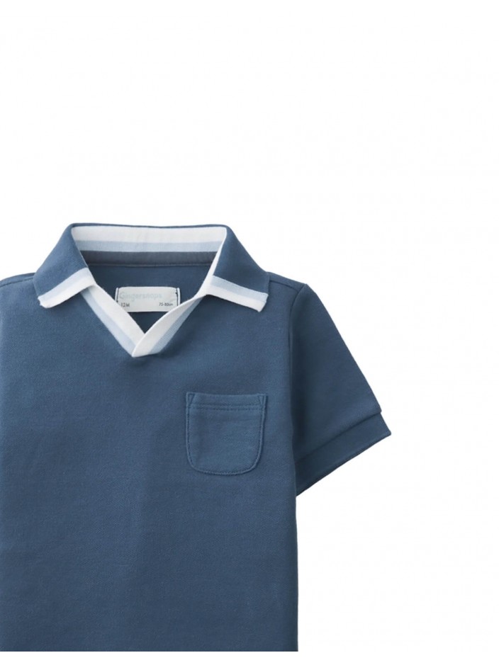 Baby Gino Piqué Striped Polo with Contrast Open Collar