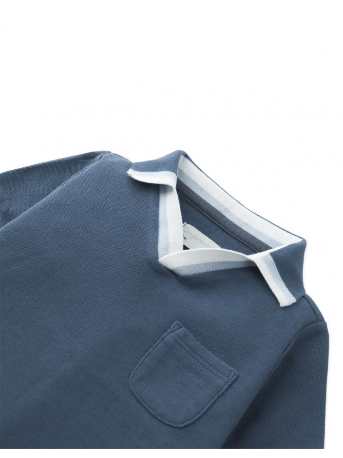 Baby Gino Piqué Striped Polo with Contrast Open Collar