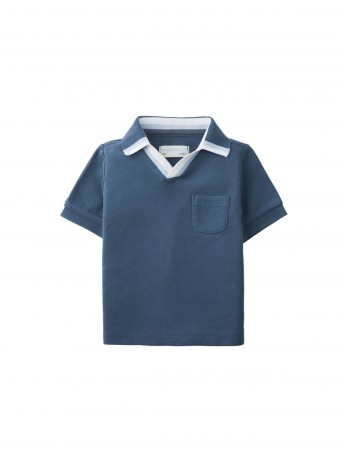 Baby Gino Piqué Striped Polo with Contrast Open Collar