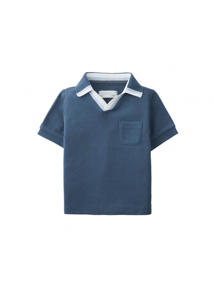Baby Gino Piqué Striped Polo with Contrast Open Collar