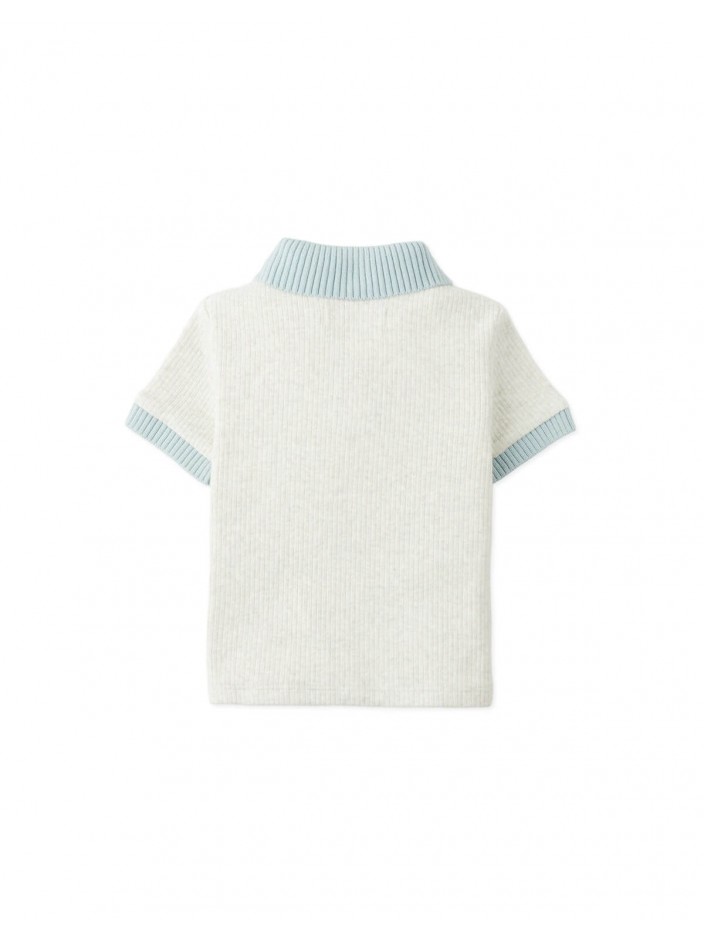 Baby Kiyoto Ribbed Pointelle Knit Polo with Contrast Details