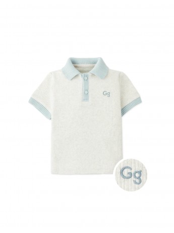 Baby Kiyoto Ribbed Pointelle Knit Polo with Contrast Details