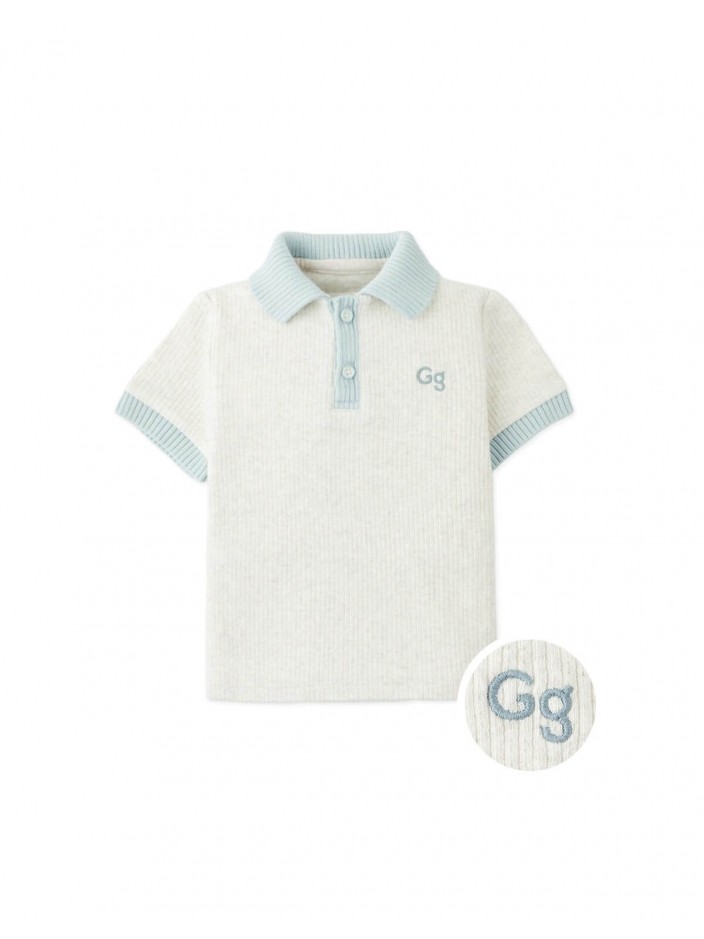 Baby Kiyoto Ribbed Pointelle Knit Polo with Contrast Details