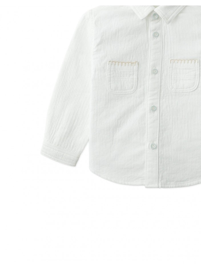 Baby Toru Long-Sleeve Embroidered Overshirt with Patch Pockets