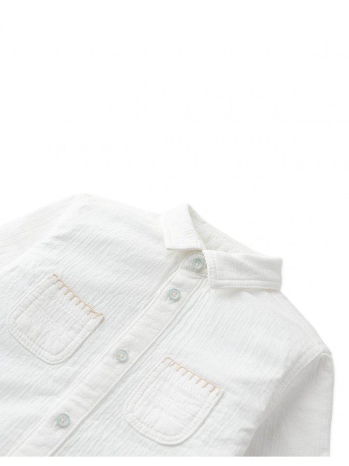 Baby Toru Long-Sleeve Embroidered Overshirt with Patch Pockets