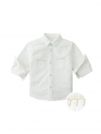 Baby Toru Long-Sleeve Embroidered Overshirt with Patch Pockets