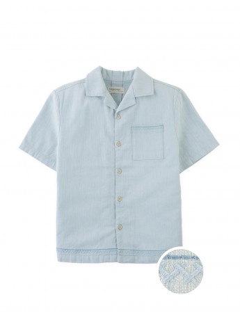 Kenji Panama Shirt with Patch Pocket and Embroidered Border