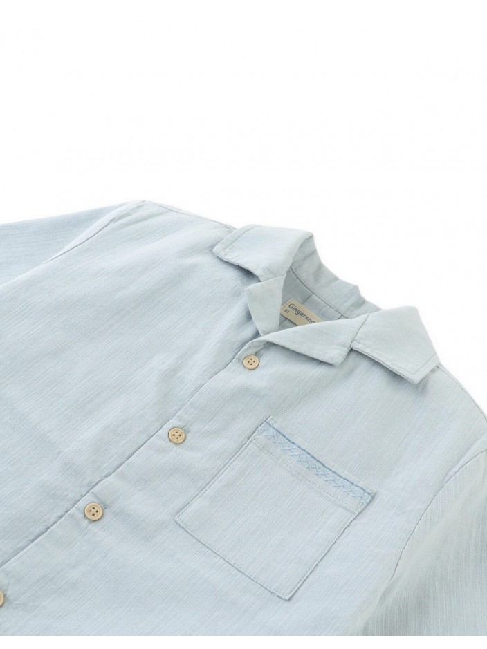 Kenji Panama Shirt with Patch Pocket and Embroidered Border