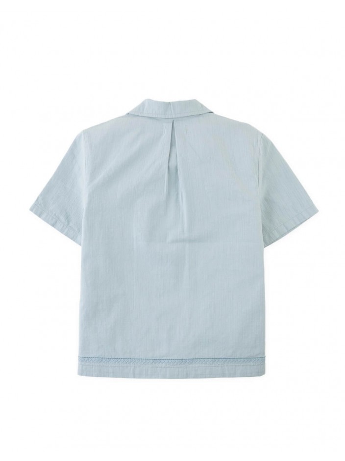 Kenji Panama Shirt with Patch Pocket and Embroidered Border