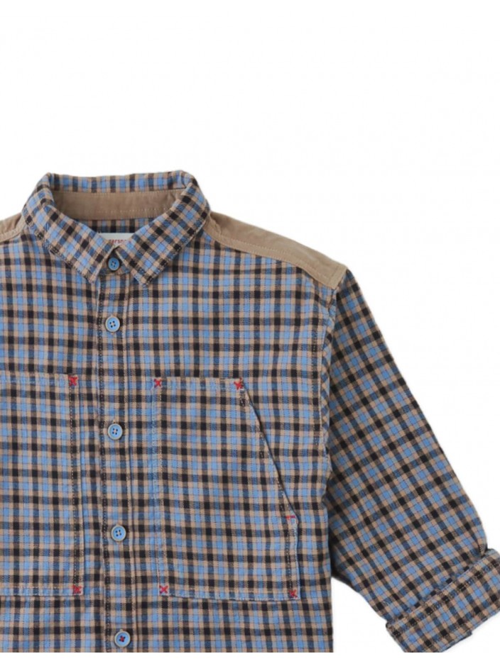 Zeno Checkered Woven Workshirt with Fine Corduroy Combination