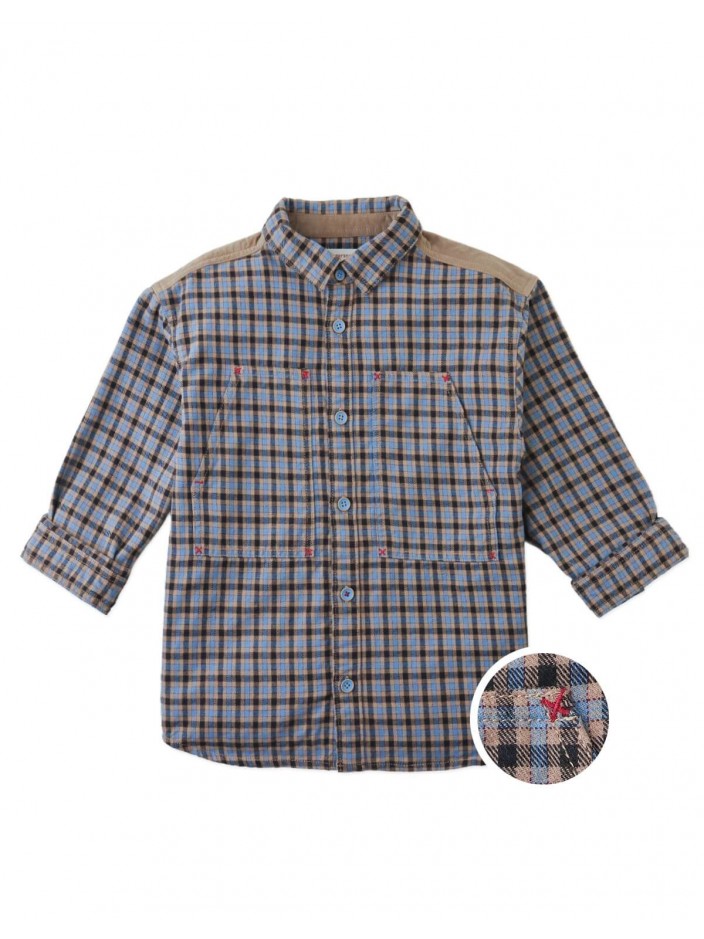 Zeno Checkered Woven Workshirt with Fine Corduroy Combination