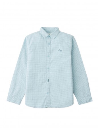 Denji Micro-Check Long Sleeve Shirt with Embroidered Logo