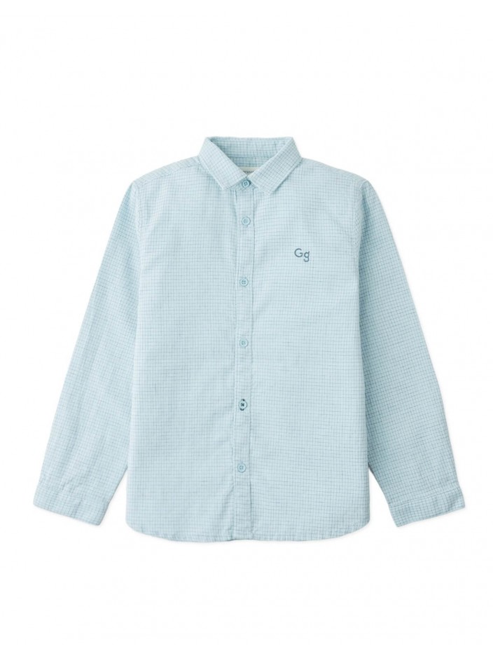 Denji Micro-Check Long Sleeve Shirt with Embroidered Logo