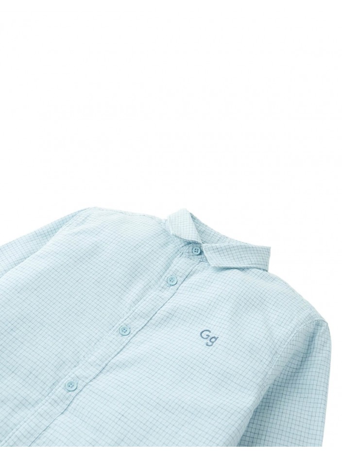 Denji Micro-Check Long Sleeve Shirt with Embroidered Logo