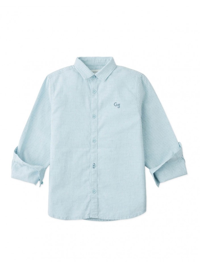 Denji Micro-Check Long Sleeve Shirt with Embroidered Logo