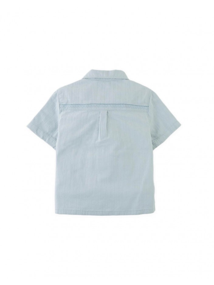 Baby Kaito Button-Up Shirt with Patch Pockets and Embroidered Border