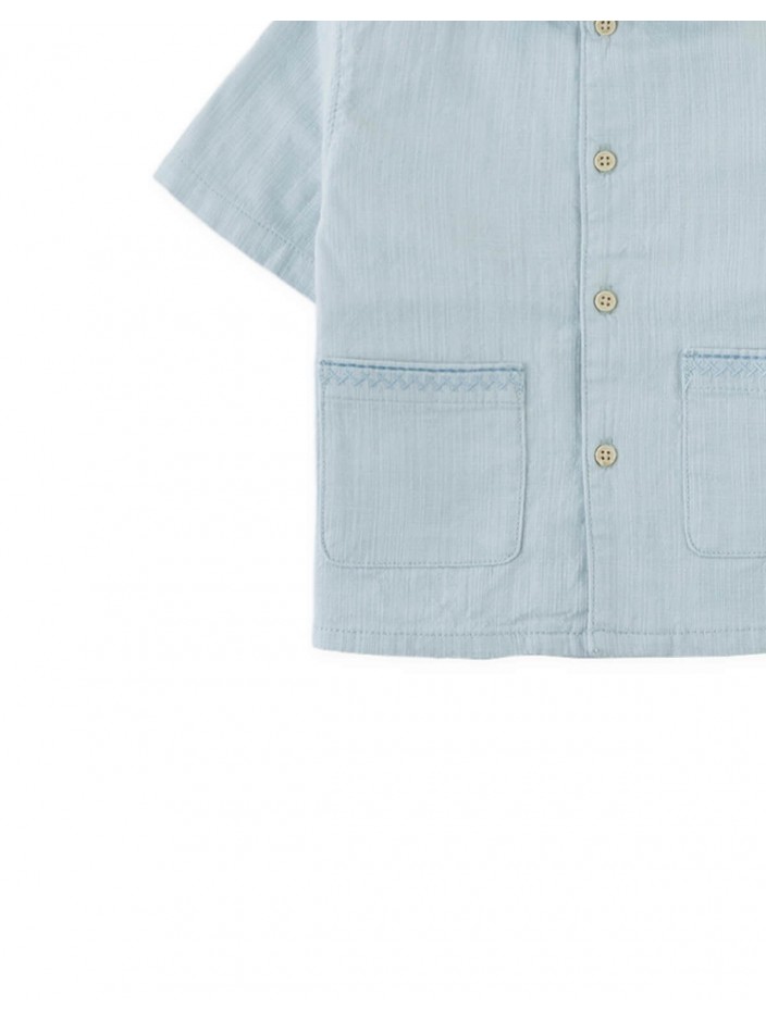 Baby Kaito Button-Up Shirt with Patch Pockets and Embroidered Border