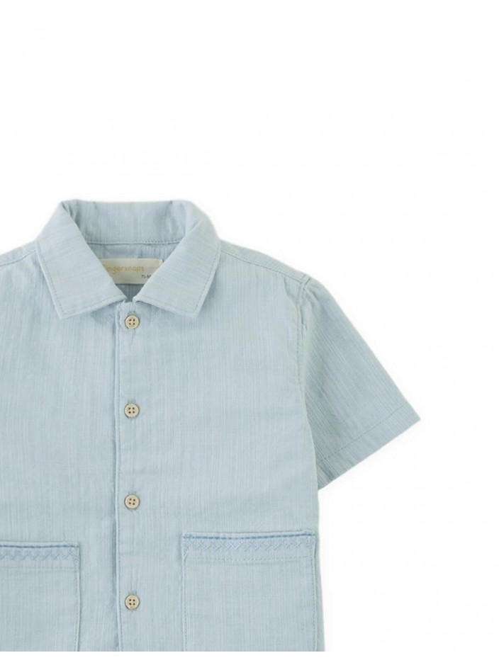 Baby Kaito Button-Up Shirt with Patch Pockets and Embroidered Border