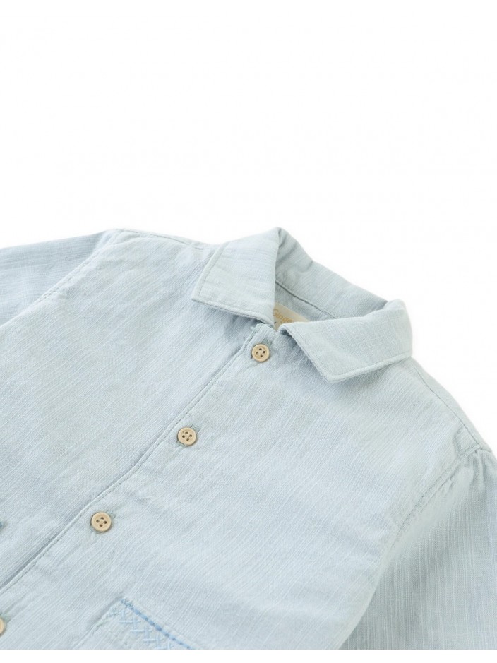 Baby Kaito Button-Up Shirt with Patch Pockets and Embroidered Border