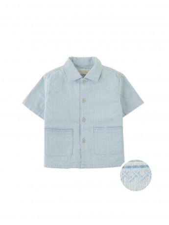 Baby Kaito Button-Up Shirt with Patch Pockets and Embroidered Border