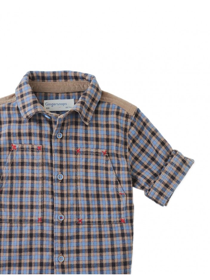 Baby Zeno Checkered Woven Workshirt with Fine Corduroy Combination