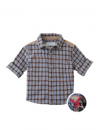 Baby Zeno Checkered Woven Workshirt with Fine Corduroy Combination