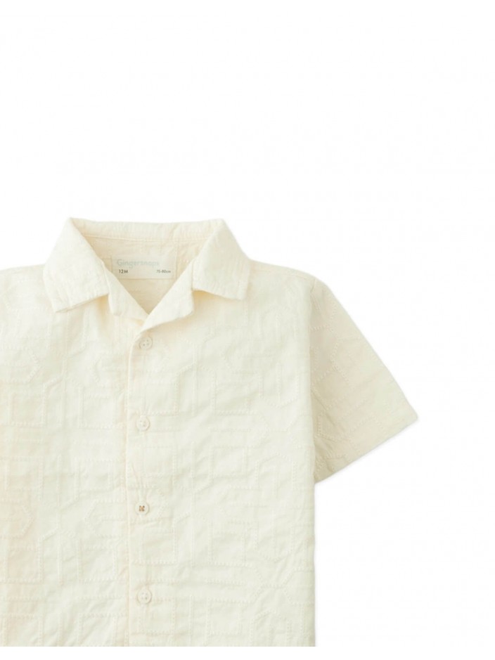 Baby Tadashi Geometric Eyelet Camp Collar Shirt