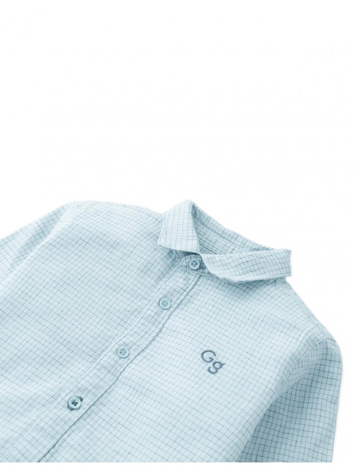 Baby Denji Micro-Check Long Sleeve Shirt with Embroidered Logo