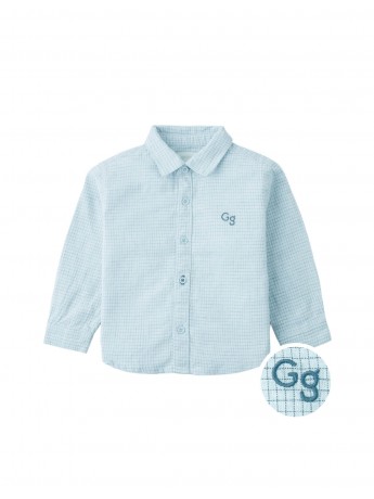 Baby Denji Micro-Check Long Sleeve Shirt with Embroidered Logo