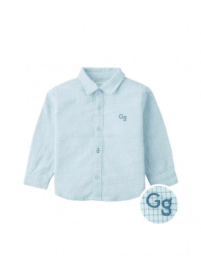 Baby Denji Micro-Check Long Sleeve Shirt with Embroidered Logo