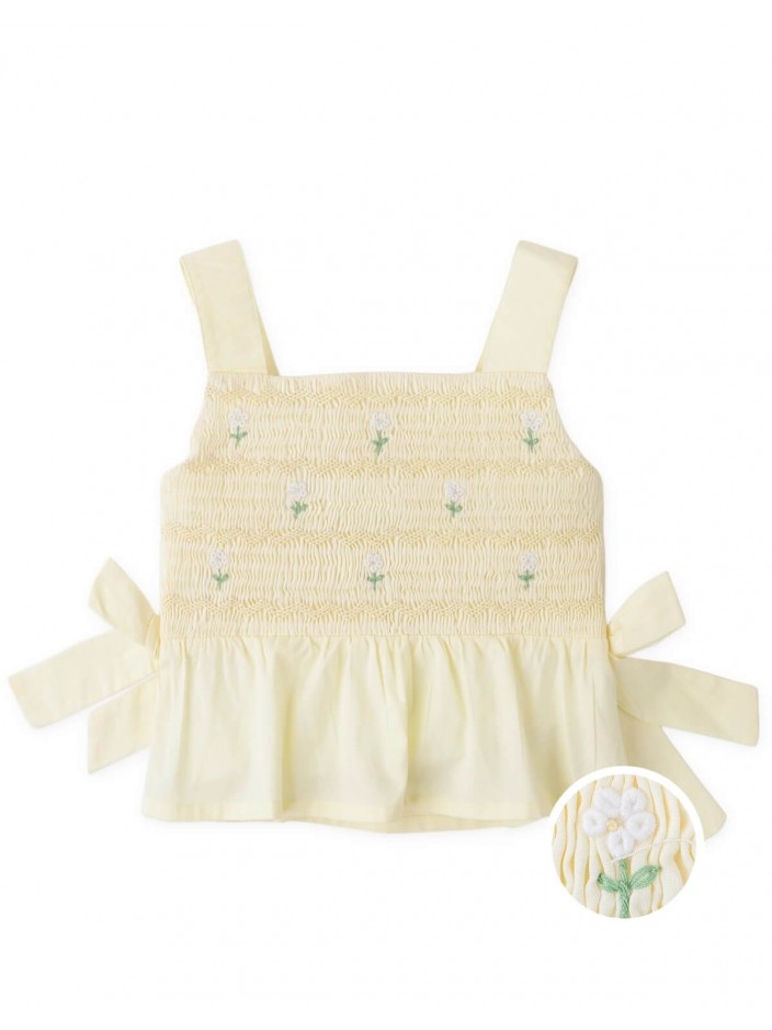 Kaia Smocked Peplum Top with Daisy Embroidery