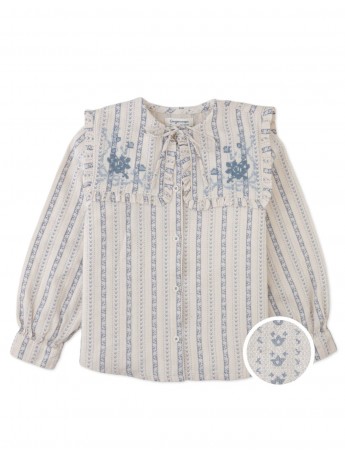 Esmeralda Blouse with Embroidered and Ruffled Bib Collar