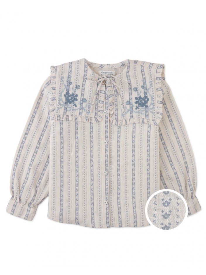 Esmeralda Blouse with Embroidered and Ruffled Bib Collar