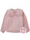 Gracia Checkered Blouse with Poodle Embroidery and Scalloped Sailor Collar