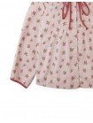 Caridad Blouse in Floral Print with Peter Pan Collar, Pintucks, and Contrasting Red Ties