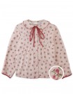 Caridad Blouse in Floral Print with Peter Pan Collar, Pintucks, and Contrasting Red Ties