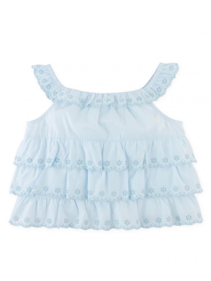 Bridgette Scalloped Eyelet Blouse with Ruffle Sleeves