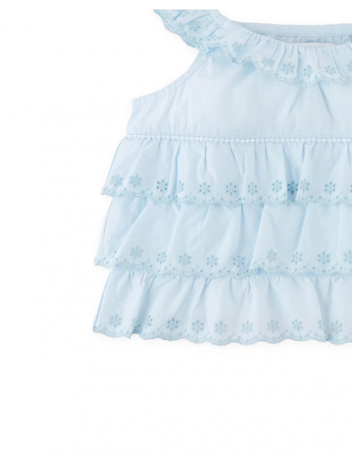 Bridgette Scalloped Eyelet Blouse with Ruffle Sleeves