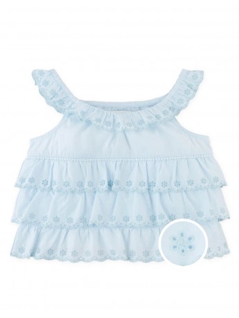 Bridgette Scalloped Eyelet Blouse with Ruffle Sleeves