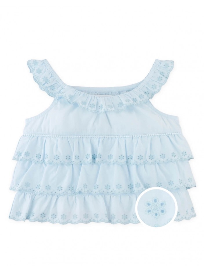 Bridgette Scalloped Eyelet Blouse with Ruffle Sleeves