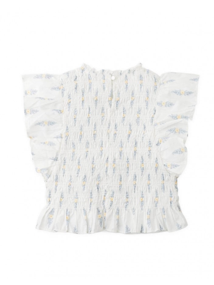 Anaise Smocked Floral Peplum Top with Ruffle Sleeves