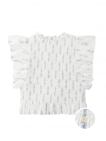 Anaise Smocked Floral Peplum Top with Ruffle Sleeves